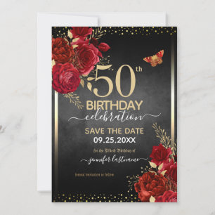 Convite para 50 anos do Rosa vermelha elegante