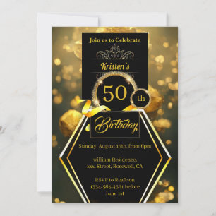 Convite para 50 anos, preto e Dourado