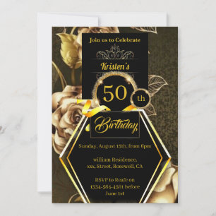 Convite para 50 anos, preto e Dourado