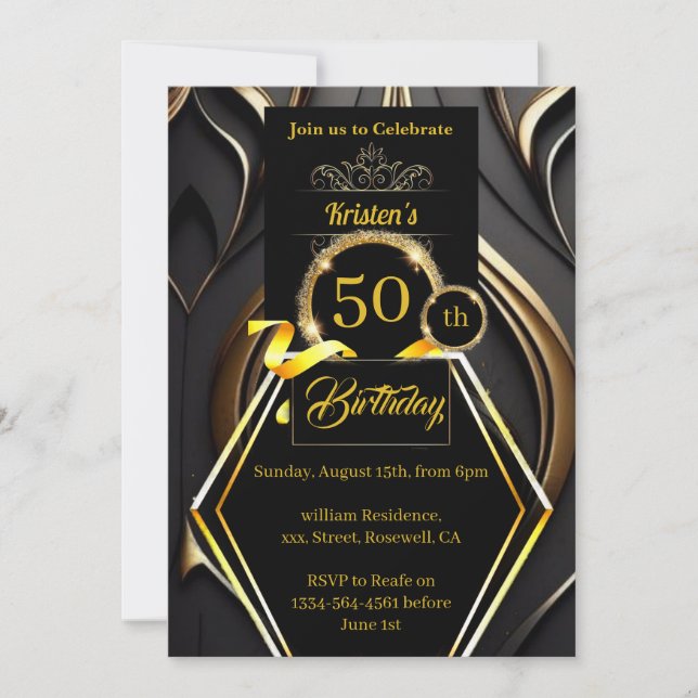 Convite para 50 anos, preto e Dourado (Frente)