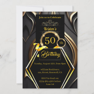 Convite para 50 anos, preto e Dourado