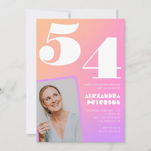 Convite para 54 anos de Gradiente Rosa Foto Retroa (Frente)