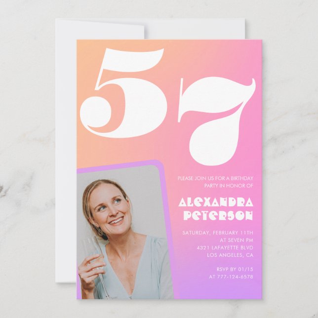 Convite para 57 anos de Gradiente Rosa Foto Retroa (Frente)