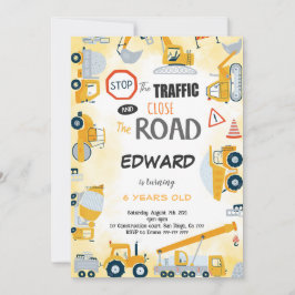 Convite para 5 Birthday Construction Boy