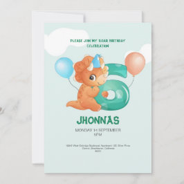 convite para 6 de aniversário de festas de trex do