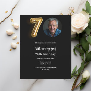 Convite para 70 de aniversário de foto em ouro pre