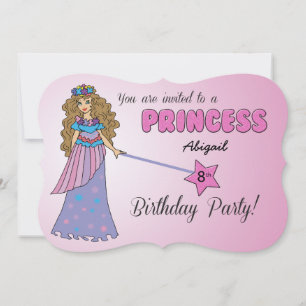 Convite para 8º Bday Princesa Rosa c/ Sparkly Wand