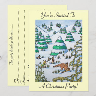 convite para a cena de neve de inverno de raposa e