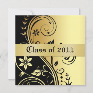 Convite para a Classe de Graduação Floral Dourad