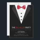 Convite para a Despedida de Solteiro<br><div class="desc">Convide-os à despedida de solteiro com este convite elegante e sofisticado com um smoking preto e gravata borboleta vermelha.</div>