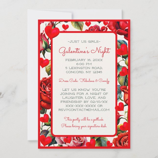 Convite para a Festa da Noite de Galentine - Rosas (Verso)