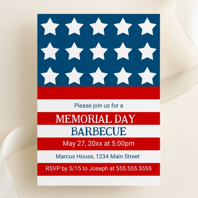 Convite para a Festa das Listras e Estrelas (Stars and Stripes 4th of July Barbecue Party Invitation | Memorial Day Party Invitation )