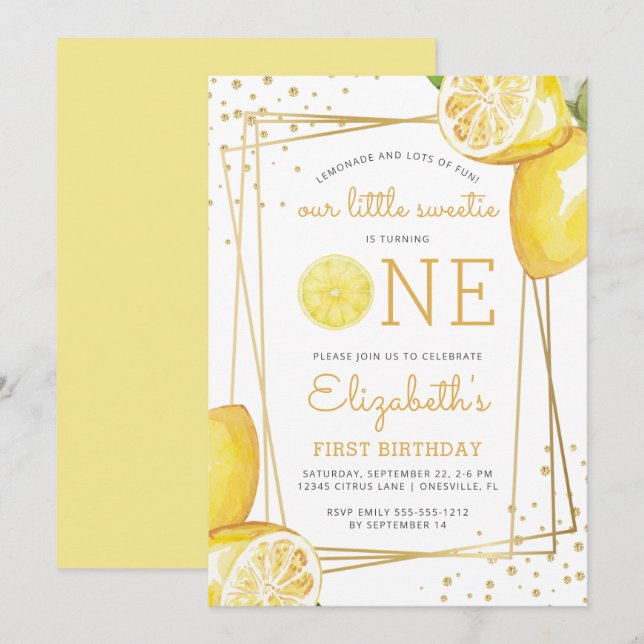 Convite para a Festa de 1º Aniversário Lemon Water (Frente/Verso)