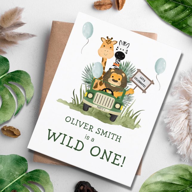 Convite para a Festa de 1º Aniversário Safari Wild (Criador carregado)