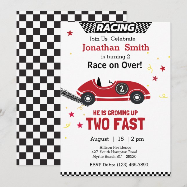 Convite para a Festa de 2 Anos do Carro Vermelho d (Frente/Verso)