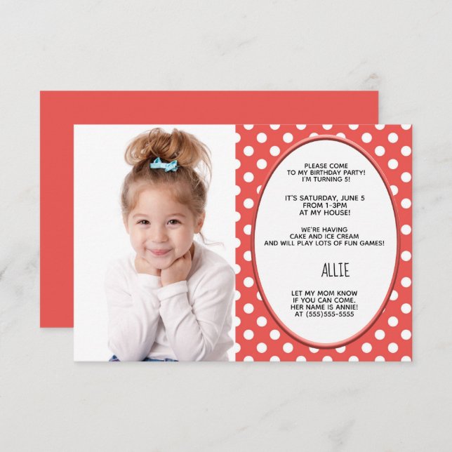 Convite para a Festa de aniversário de Bolinhas Ve (Frente/Verso)