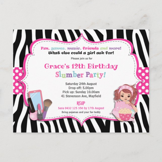 Convite para a Festa de aniversário de caneta Zebr (Frente)