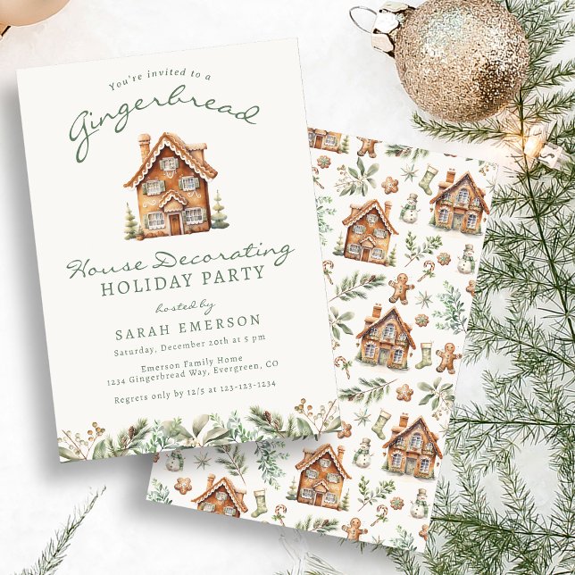 Convite para a Festa de Bolo de Gengibre de Férias (Holiday Gingerbread Party Invitation
)