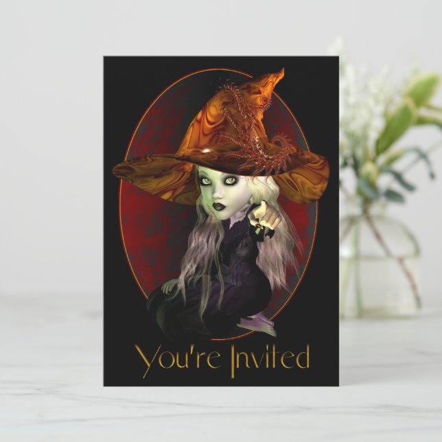 Convite para a Festa de Bruxas Pequenas (Em pé/Frente)