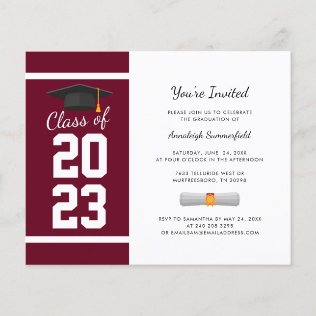 Convite para a Festa de Formatura de 2026 Burgundy (Frente)