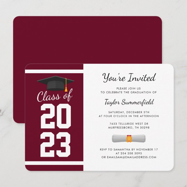 Convite para a Festa de Formatura de 2026 Burgundy (Frente/Verso)