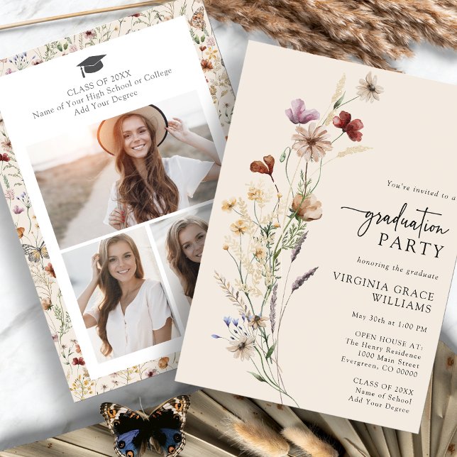Convite para a Festa de Formatura de Primavera (Boho Spring Watercolor Floral Graduation Party Invitation by Painted Paperie
)