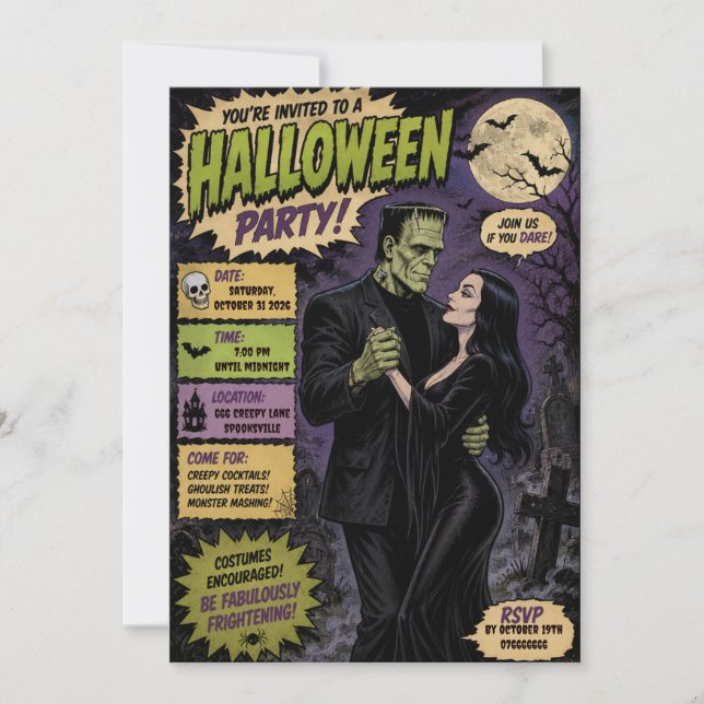 Convite para a festa de Halloween de Franki e Mort (Frente)