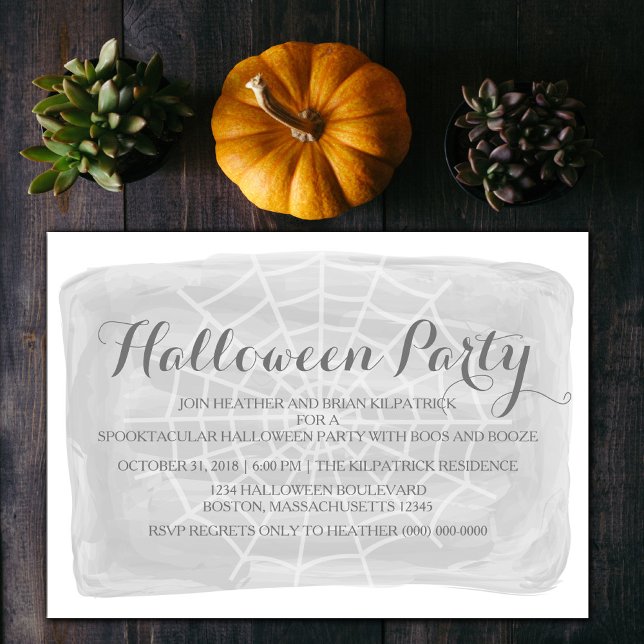 Convite para a Festa de Halloween do Spider de Aqu (Gray Watercolor Spiderweb Halloween Party Invite)