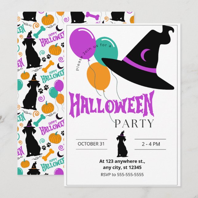 Convite para a Festa de Halloween dos Cachorros (Frente/Verso)