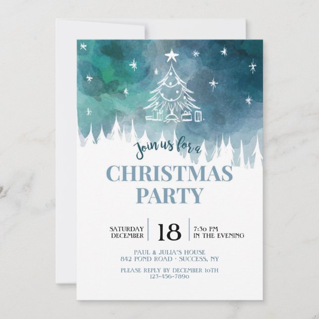 Convite para a Festa de Natal Azul e Nevado (Frente)