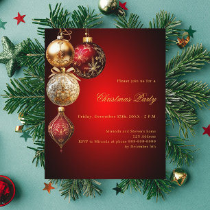 Convite para a Festa de Natal com enfeites de ouro