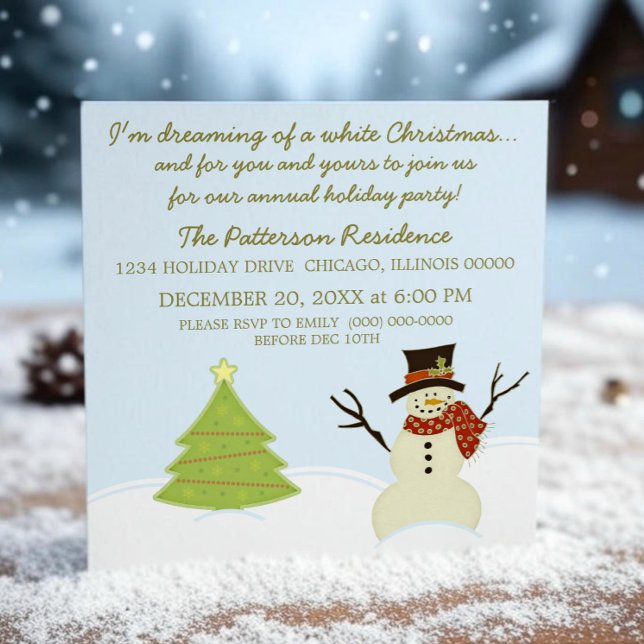 Convite para a Festa de Natal do Boneco de Neve e  (Snowman and Tree Christmas Party Invite)