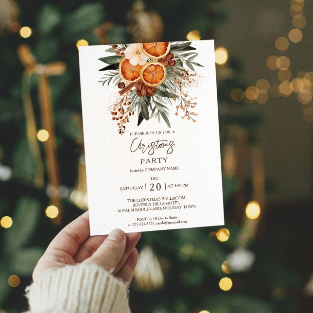 Convite para a Festa de Natal do Escritório (Office Christmas Party invitation template Modern Rustic dried citrus fruit winter greenery)