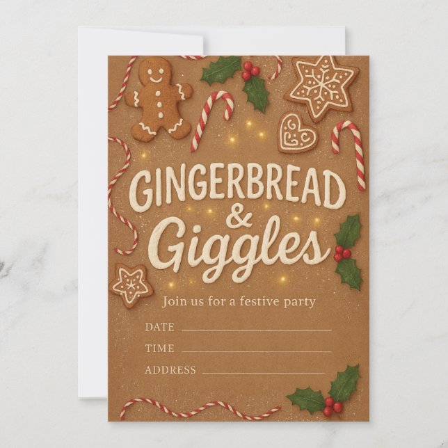 Convite para a Festa de Natal Gingerbread & Giggle (Frente)