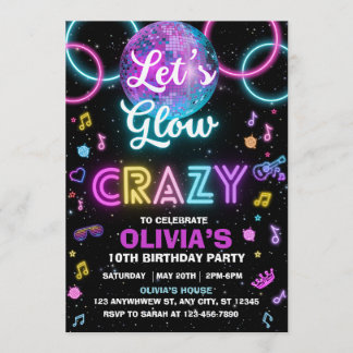 Convite para a festa disco Let's Glow Crazy - bola