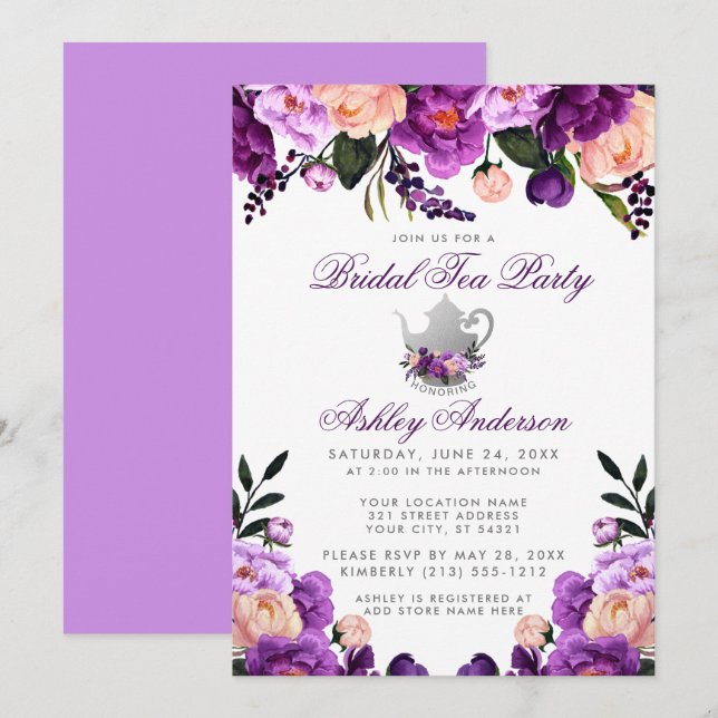 Convite para a festa do chá de Chá de panela Roxo  (Frente/Verso)