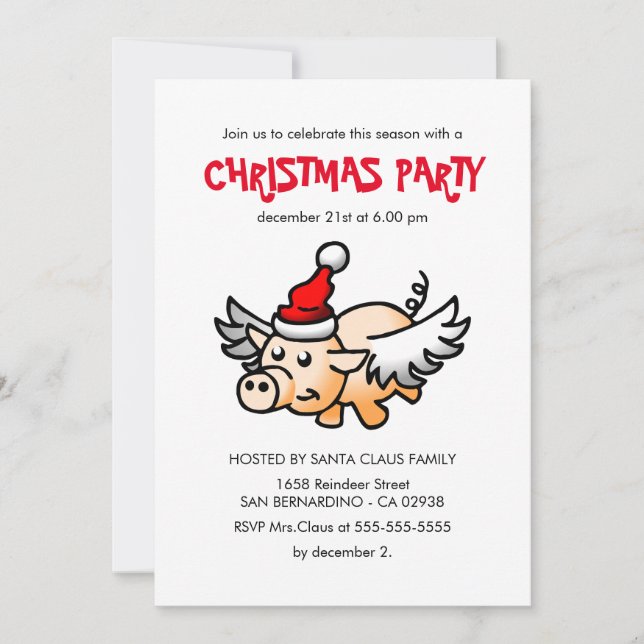 Convite para a Festa do Porco de Natal Voador (Frente)