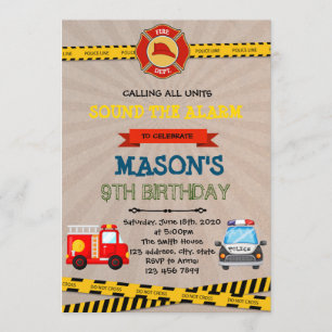 Convite para a festa do tema da polícia e bombeir
