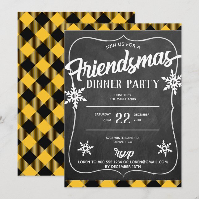 Convite para a Festa Friendsmas no Tema Plaid Búfa (Frente/Verso)