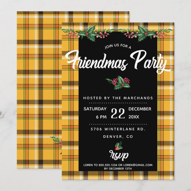 Convite para a Festa Friendsmas no Xadrez Amarelo (Frente/Verso)