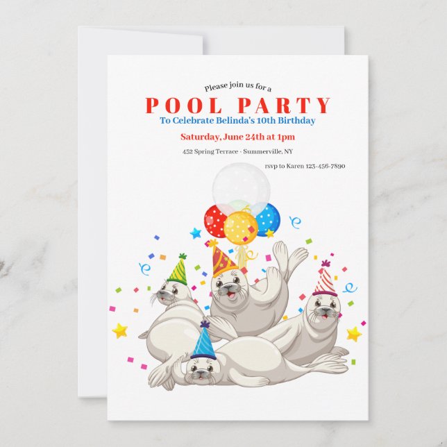 Convite para a Festa na Piscina dos Leões-Marinhos (Frente)