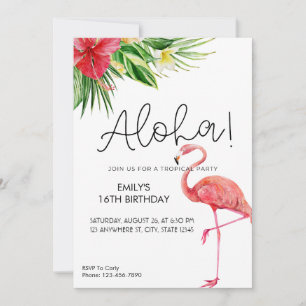 Convite para a Festa Tropical do Flamingo Aloha!
