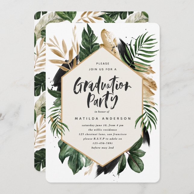 Convite para a graduação em folha tropical (Frente/Verso)