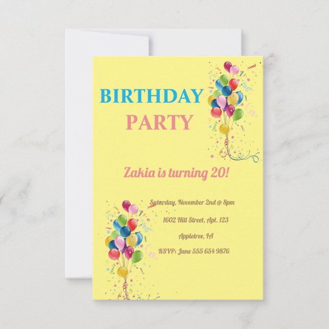 convite para a parte de aniversário (Frente)