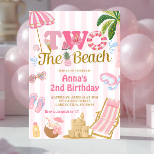 Convite para a praia Pink Stripe Fun Two