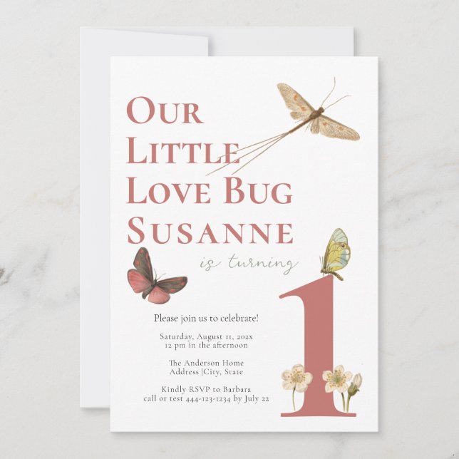 Convite para a Primeira Menina Inseto de Amor (Frente)