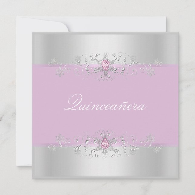 Convite para a Quinceanera da Neve Rosa e Prateada (Frente)