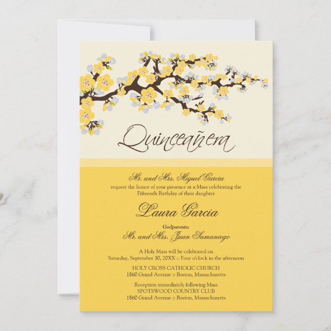 Convite para a quinceanera de flores de cereja (am (Frente)
