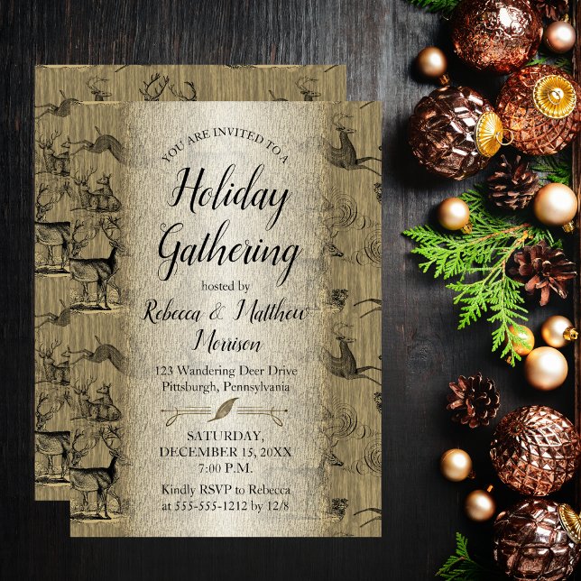 Convite para a reunião de férias de veados russos  (Rustic Country Deer Christmas Holiday Gathering Invitation)