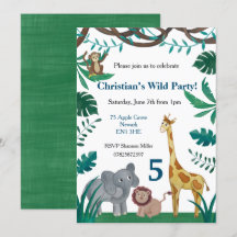 Convite para a selva de 5 Birthday